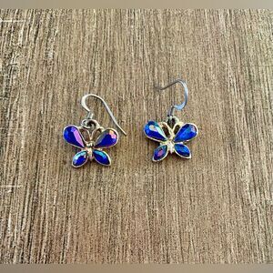 Women’s vintage blue & purple butterfly faux crystal earrings, coquette, Y2K